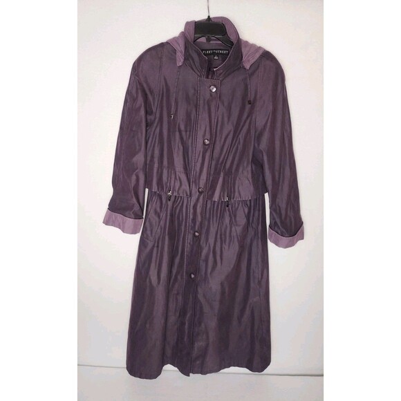 VTG Fleet Street Trench Coat Dk Purple Removable Hood Adjustable Waist Womens 12 - Picture 1 of 11